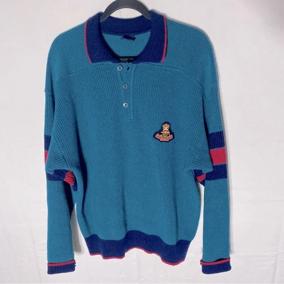 Vintage Gant The Rugger Blue Red Wool Knit Sweater S - Picture 14 of 14